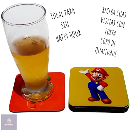 Kit 6 Porta Copos Gamer Icons Mario Geek Qualidade Premium MDF Sublimado