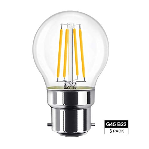 Bombilla LED B22, Paquete de 6 Bombillas Bayoneta 4W, Bombillas Bayoneta 40W Reemplazo, No Regulable, Blanco Cálido 2700K, 470lm
