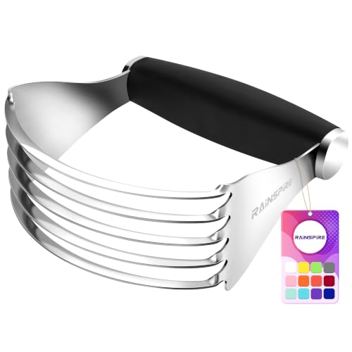 Rainspire XL Pastry Cutter For Baking Heavy Duty Pastry Blender Stainless Steel Thick Sharp Blades Dough Blender Dough Cutter Butter Cutter Pastry for Easy Mixing Dishwasher Safe (Black)