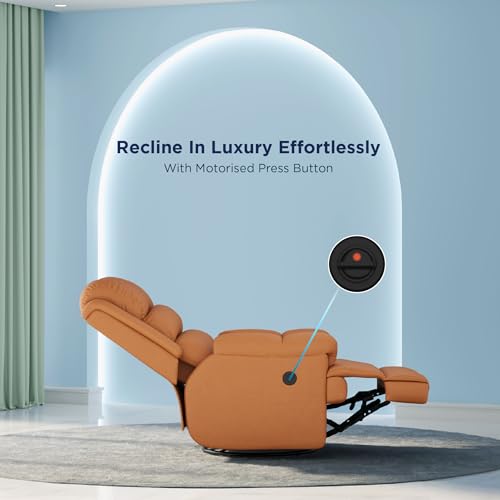 Image of The Sleep Company Luxe Motorised Recliner Sofa| Patented SmartGRID Technology | German Engineered Mechanism | 1 Seater - Superior Seat Comfort| Tan Leatherette | Free Installation
