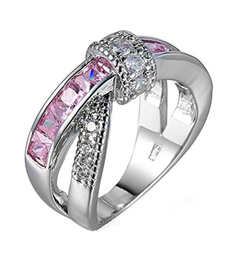 SumBonum 925 Sterling Silver Created Pink Topaz Filled Infinity Wedding Band Criss Cross Ring,Size 8
