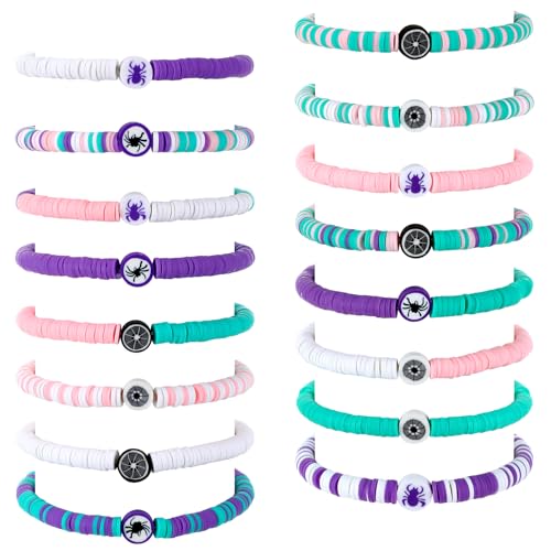 16 Pcs Spider Friendship Bracelets Beaded, Halloween Birthday Party Favors