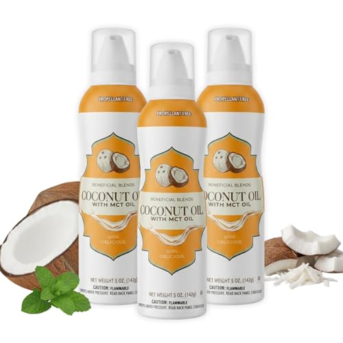 Coconut Oil Non-Stick Cooking Spray with MCT Oil, 3-Pack, No Propellants, Baking, Sautéing, Grilling & Seasoning, Quality Crafted in USA, Net Wt 5oz