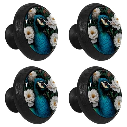 Boutons de meuble paon fleurs blanches bouton tiroir cuisine commode - 3