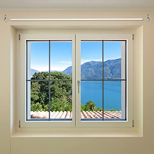 ZCDA 1 Pack White Curtain Wire with Hooks and Eyes, Multi-Purpose Net Curtain Rod Voile Cable Kit for Office Bedroom Kitchen (3 Meter, 8 Hooks 8 Eyes)