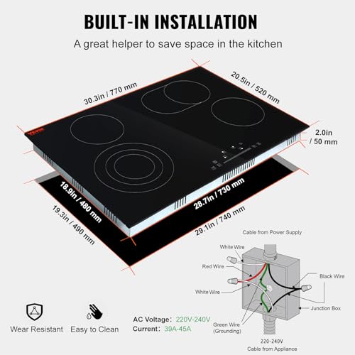 Vevor 30.3 X 20.5 INCH 4 BURNERS STOVE TOP Built In Electric Stove Top, 30 Inch 4 Burners, 240V Glass Radiant Cooktop thumb #5