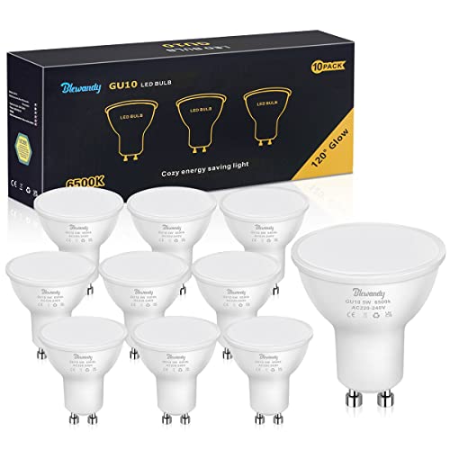 Blewandy Ampoule GU10 LED Blanc Froid 6500K, 5W Équivalent 40W Incandescente, Ampoules Spot LED 450LM Larges Faisceaux 120°, Non-dimmable Économie D'énergie, Lot de 10