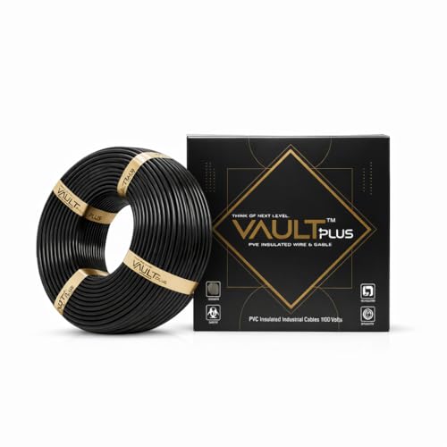 Image of VAULTPlus Black 0.75 Sq Mm Electrical Wire | 90 Meter Roll | Flexible Single Core CCA Copper Cable for Home & Industrial Wiring
