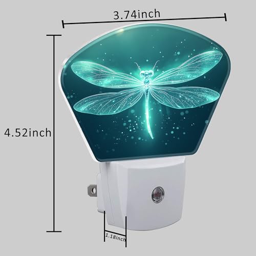 Image of Fantasy Glowing Dragonfly Plug in Night Lights, Magic Dragonfly Nightlight Plug Into Wall Dusk to Dawn Sensor for Kid Girls Boys Women Men Room, Hallway, Kitchen, Bathroom, Stairs Decor