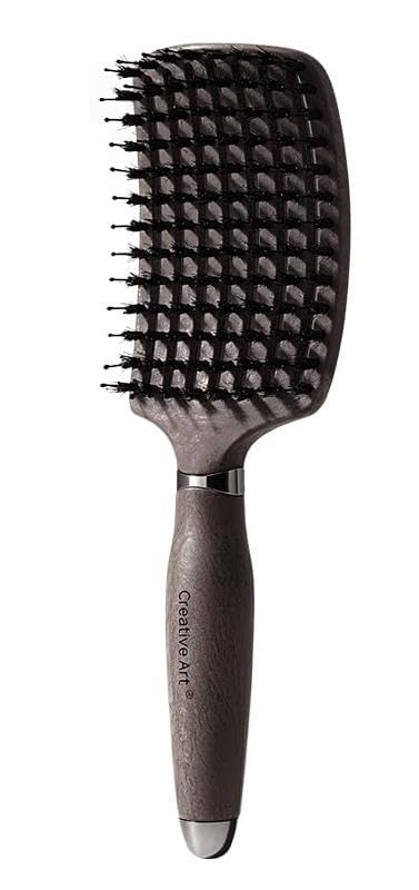 Boar Bristle Hair Brush for Women, Curved Vented Detangling Brushes for Wet& Dry Hair, Styling Paddle Massage Hairbrush for Slick Back, Volume and Shine,Ergonomic Handle for Comfortable Grip