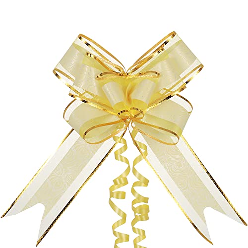 10個 プルリボン ラッピング プルリボン リボン プルボウ クリスマス ウェディングバスケット リボンからラップボックス フローラルデコレーション ウェディングカーデコレーション (ライトイエロー)