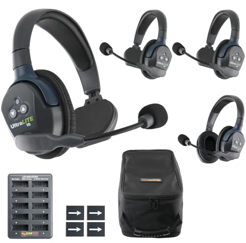 Eartec UL431 UltraLITE Wireless Microphone System with 1 Master and 3 Remote Headsets (3 Singles & 1 Double)
