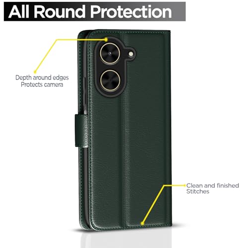 Image of Amazon Basics Flip Cover for Poco C71 / Redmi A5 Leather Finish | Wallet Stand and Shock Proof | Inside TPU with Card Pockets | Complete Protection Flip Case(Green)