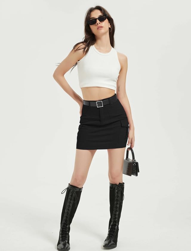 Mebius Women's Low Rise Mini Cargo Skirt Denim Jean Bodycon Button Y2K Short Micro Skirts with Pockets Sexy Cute4