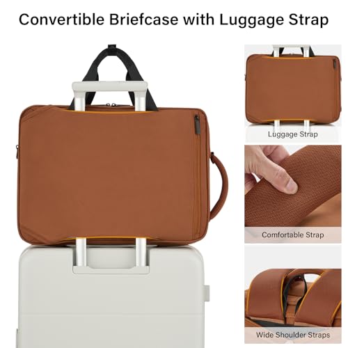 Hanke Convertible Laptop Bag, 3 In 1 Briefcase Backpack for 17.3 Inch Laptop, Computer Work Bag for Men Women, Water Resistant Business Messenger Shoulder Bag for Office Commute Travel, Brown - image 9