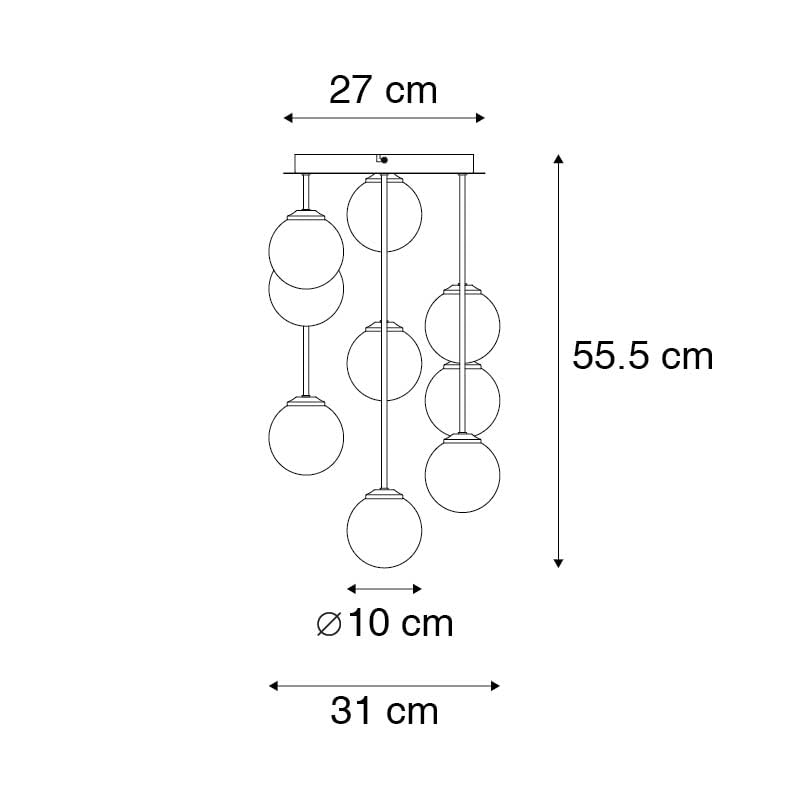 Qazqa Athenas Lampada Da Soffitto Rustica 9 Luci – Oro/Ottone Con Paralumi In Vetro Fumé, Regolabile, Per Soggiorno E Cucina - 3
