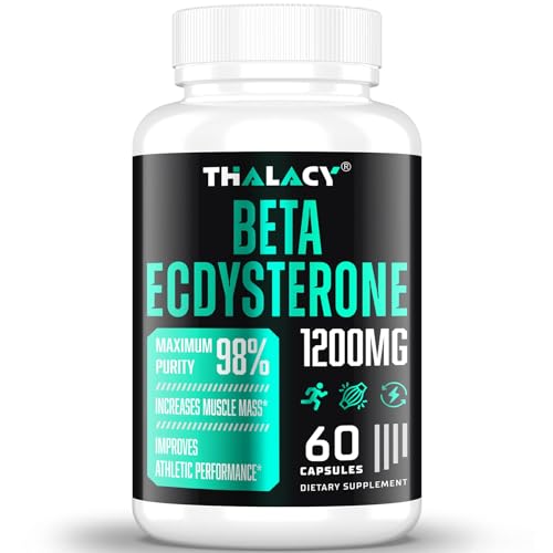 Thalacy 1200MG Beta Ecdysterone Supplement, 98% Maximum Purity Ecdysterone Supplements for Lean Muscle Mass, Athletic Performance & Strength, 60 Capsules