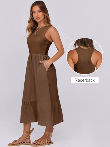 Image of ANRABESS Women Midi Dresses 2026 Summer Casual Sleeveless Sundress High Neck Tank Top Racerback Flowy Beach Dress ＆ Pockets