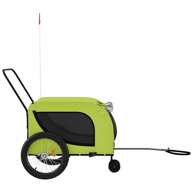 Foto 6 de 8 de vidaXL Remolque de Bicicleta Mascotas Hierro Tela Oxford Verde Negro