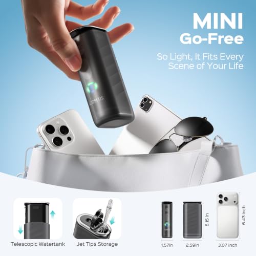 Image of COSLUS T50 Portable Water Dental Flosser for Travel with Screen Display | Mini Cordless Pick with Pressure Indicator Light, 9-Level for Braces, Gum Care, Rechargeable On-the-Go, 240ml, IPX7, Black