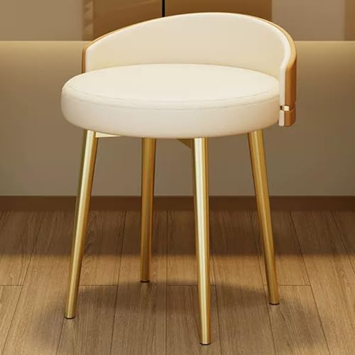 Moderno taburete de tocador de respaldo bajo con patas de metal tapizado para dormitorio o sala de estar, elegante decoración del hogar, diseño giratorio blanco.