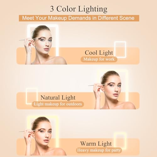 Image of FUNTOUCH Rechargeable Travel Makeup Mirror with 72 Led Lights, Portable Lighted Makeup Mirror, 3 Color Lighting, Dimmable Touch Screen, Type C, Tabletop LED Folding Cosmetic Vanity Mirror