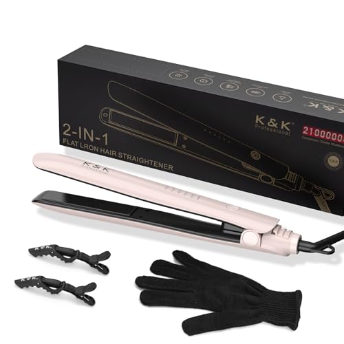 K&K Lisseur Cheveux, 2 en 1 Lisseur Boucleur Cheveux Antistatique Revêtement Céramique, Écran LED, Fer à lisser Chauffage rapide pour cheveux épais, crépus et...
