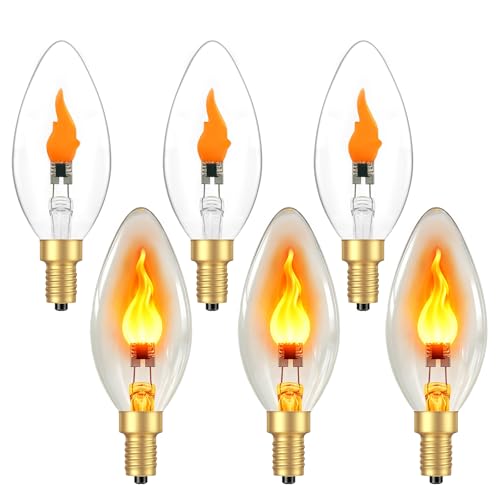 Vicstone Flame Light Bulbs E12, Realistic Flickering Flame LED Bulb, Clear Glass Fire Light Bulb for Halloween Christmas Decorations, Candle Chandelier Lantern Porch Indoor Outdoor Use, 6 Pack