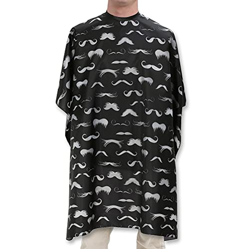 Hair Cutting Cape For Professional Barbers, Salons, and At Home Stylists Black with Gray Mustache...