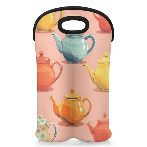GzLeyigou 2 Bottles Kettles Wine Bag Sleeve Totes Neoprene Protective Wine Carrier Bag for Wine,Water, Champagne, Beer, Baby Bottles,Gift 14.5 x 10 Inches