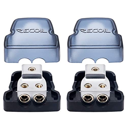 Recoil DB12P 2 Way Power Distribution Block, 1 X 0/2/4 Gauge in / 2 X 4/8 Gauge Out Power Distribution Ground Distributor Block for Car Audio Amplifier Splitter 2 Pack