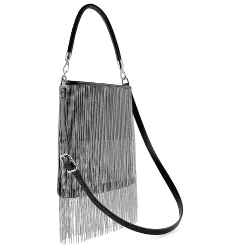 Premium Genuine Leather Purses for Women, Designer Crossbody Handbag, Versatile and Trendy Black Crossbody Bags (Black Silver)