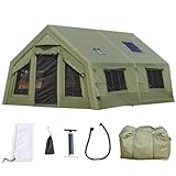 EROMMY 15.7x11.8FT Inflatable Camping Tent with Movie Screen, Pump, Stove Roof, Easy Setup, 181 SFT Extra Large for 8-10 Person, 4 Seasons Waterproof Windproof, Green