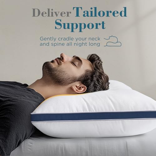 Image of viewstar King Size Pillows Set of 2, Firm Support Bedding, Navy | Down Alternative, Gusseted, Hotel Quality, Fluffy Plump Filling, Oeko-Tex Certified, Machine Washable, for Side Sleepers