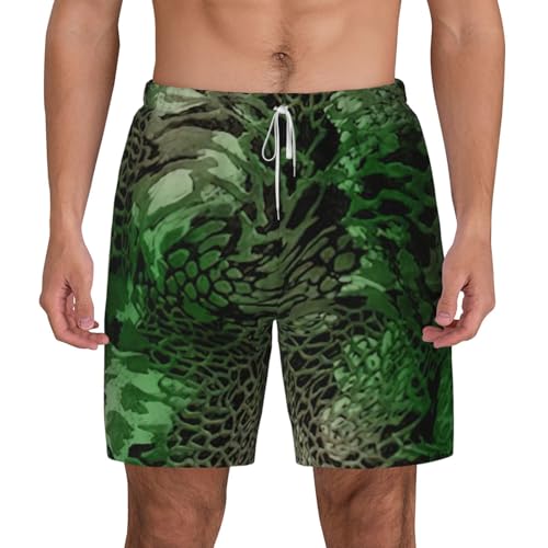Pantalones cortos de natación verdes con estampado de serpiente para hombre