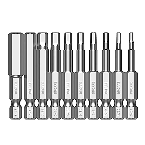 10pcs SAE Hex Head Allen Wrench Drill Bit Set Hex Screwdriver Bit Set Allen Bits 5/64-5/16 Inch Magnetic 1/4 Inch Hex Shank 2 Inch Long