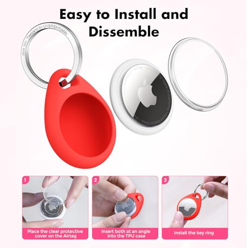 Image of UNBREAKcable 4 Pack Holder for Apple AirTag [Fit Tightly Design] [Hold Air Tag Securely] [Easy to Install] Protective Case Waterproof TPU Shell with 304 Stainless Steel Key Ring Keychain, 4 Color