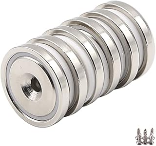 Neodymium Countersunk Hole Magnets, 95lbs Holding Force 32MM X 6MM, 6 Pack Discs Strong Permanent Rare Earth Pot Magnets with Screws