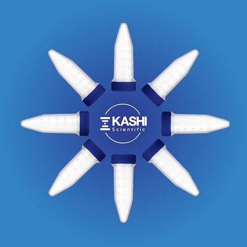 Image of Kashi Scientific 5mL Screw Cap Conical Centrifuge Tubes, Sterile Test Tubes with Blue Lids, Lab-Grade Polypropylene Plastic, Printed Graduation and Write-on Spot [5mL Screw Cap, 100]