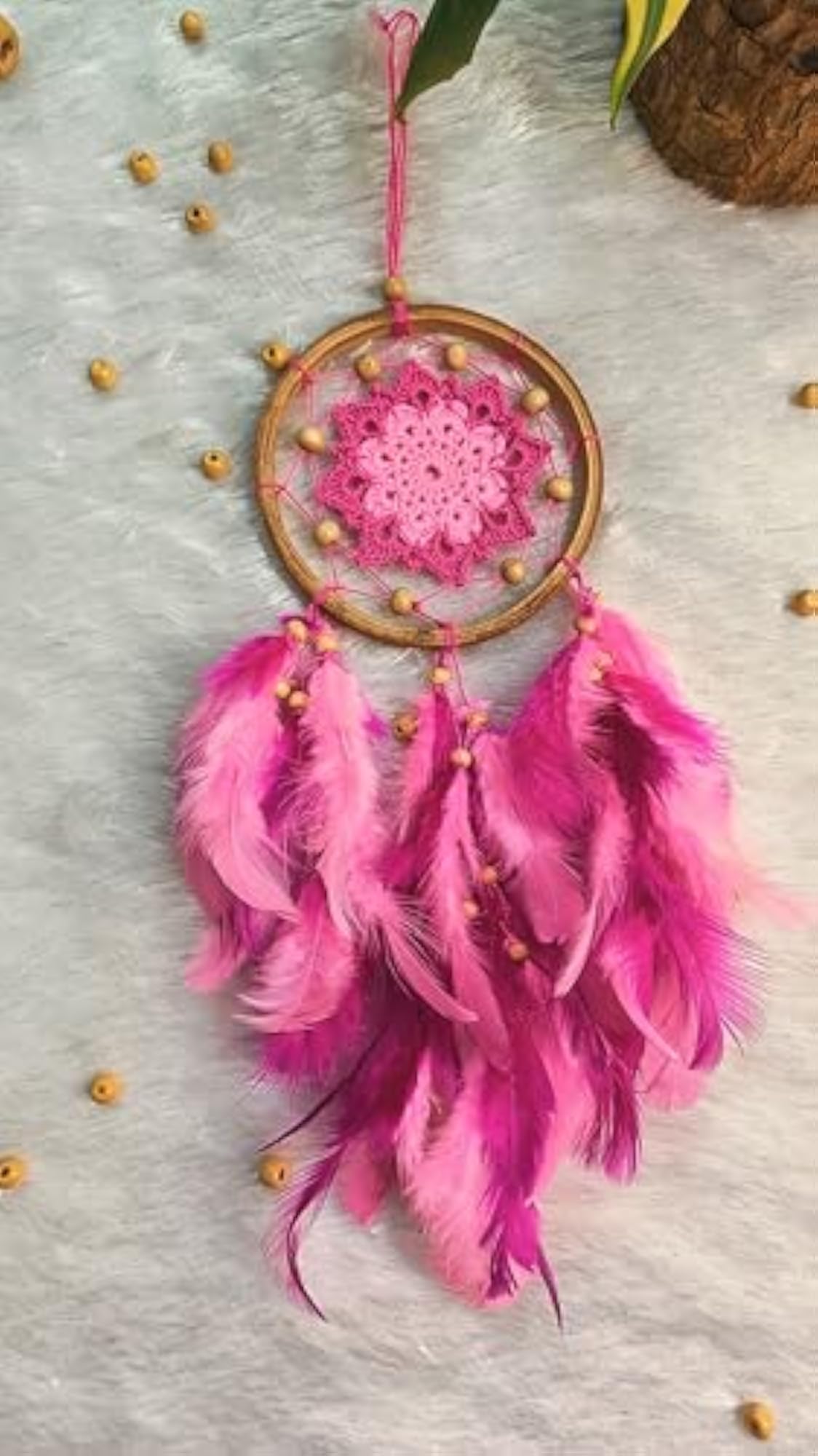 Boho Pink Dreamcatcher with Crochet Flower Design