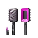 Bime Beauty 3D Self Cleaning Deluxe Rectangular Brush | Self Cleaning Hair Brush for Women | Detangling Hair Comb for All Hair Types (Rose Red)
