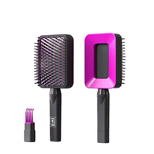 Bime Beauty 3D Self Cleaning Deluxe Rectangular Brush | Self Cleaning Hair Brush for Women | Detangling Hair Comb for All Hair Types (Rose Red)