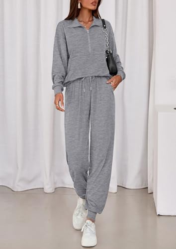 PRETTYGARDEN Women's Fall 2 Piece Lounge Sets Zip Up Sweatshirt Jogger Pants Sweat Track Suits Travel Outfit Winter Clothing