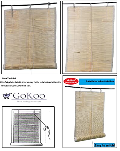 Image of GoKoo Bamboo Roll Up Blind Chick Window Curtain /Protective Screens for Balcony /Windows /Outdoors /Door /Kitchen /Home Pack of 1. (3 x 5)
