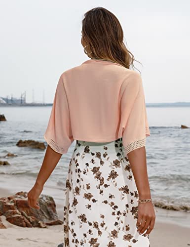 Image of Totatuit Women's Short Sleeve Bolero Shrug for Dresses Open Front Knit Cropped Cardigan Loose Sheer Cardigan Sweater