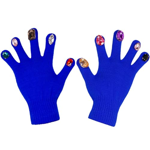 1 Pair Assorted Color Crystal Ornament Winter Knit Gloves Creative Crochet Full Finger Warm Mittens for Girl Boy Women