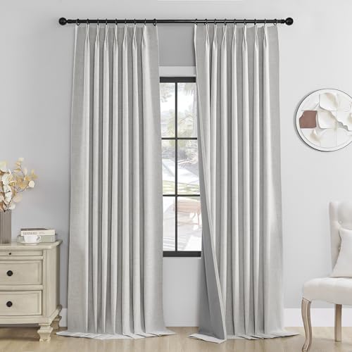 Cniuyhi Full Blackout Curtains Back Tab Pinch Pleat Curtains 108 Inches Long for Living Room, Natural Linen Blended Thermal Insulated Patio Door Pleated Drapes with Hooks, 40" W x 108" L, 1 Panel