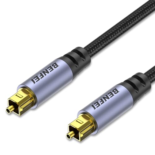 BENFEI Cable Óptico de Audio TOSLINK 2m, cable de fibra óptica S/PDIF [Conectores trenzados, chapados en oro, clasificación CL3] para barra de sonido/TV/PS5/PS4/Sonos, Xbox Series X/S, cine en casa