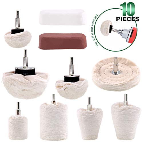Keadic 10Pcs Polishing Wheel Set with 2pcs Buffing Wheel Compound 70g, Cone/Column/Mushroom/T-Shaped Wheel