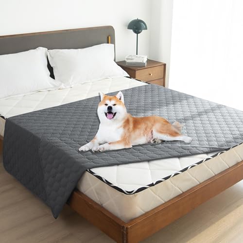 Image of gogobunny 3X Stronger Waterproof Pet Blanket, Scratch Proof Furniture Protector for Dogs Cats, Reversible Cover 82x82 Inch, Dark Grey